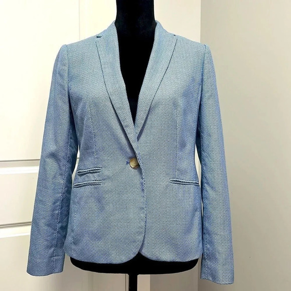 Talbots Jackets & Blazers - TALBOTS Women’s Blue Print Single Button 100% Cotton Lined Blazer size 2